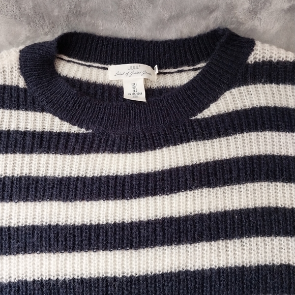 H&M  Crewneck Loose-Knit Sweater Size: L Color: Blue/ White  Stripe - Picture 10 of 10